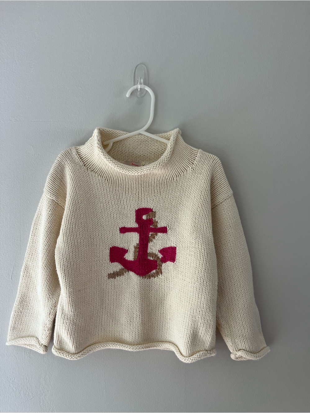 Red Wagon Roll Neck Anchor Knit Sweater | Size 3T | Nautical Cream & Pink